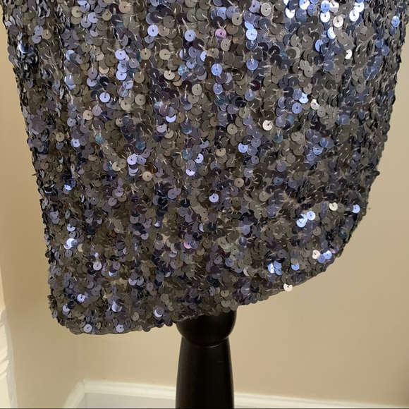 Alice + Olivia Nicky Sequin One-Shoulder Asymmetrical Dress Gray Sz 0 - Picture 13 of 16